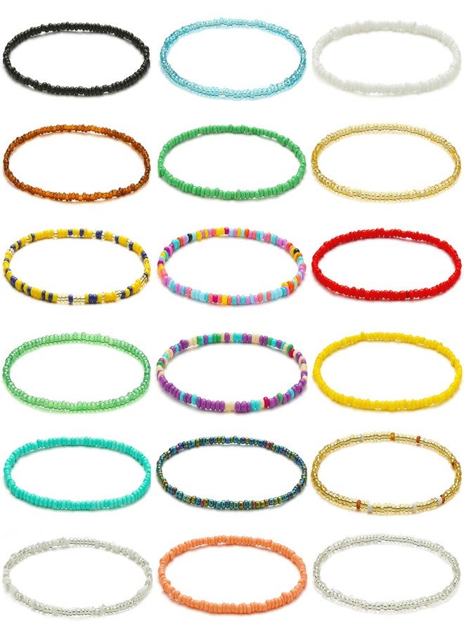 XIJIN 18 Pieces Elastic Beaded Anklets for Women Handmade Beach Boho Colorful Beads Ankle Bracelets Set - Image 1